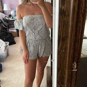 Lulus black and white Stripped Romper